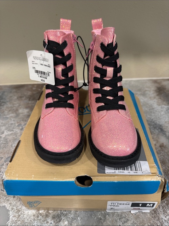 Therabouts Other - MIA Pink Glitter Lace-Up Kids Boots with Black Soles